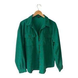 Vintage Corduroy Velvet Heart Emerald Green Button-Up Shirt Size XL
